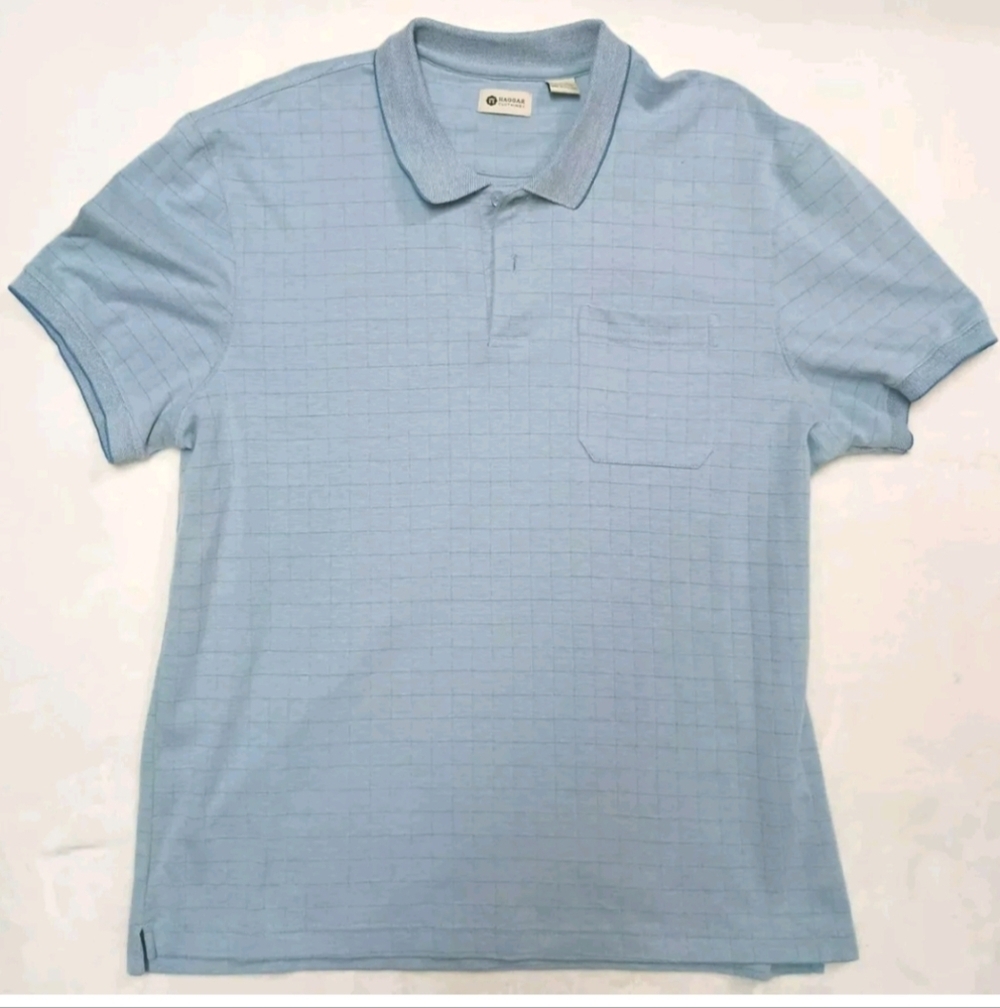 Haggar Blue Square Print Short Sleeve Polo Shirt Size Large